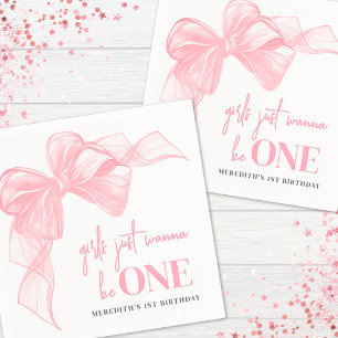 Pink Bow Mädchen 1. Geburtstag Serviette