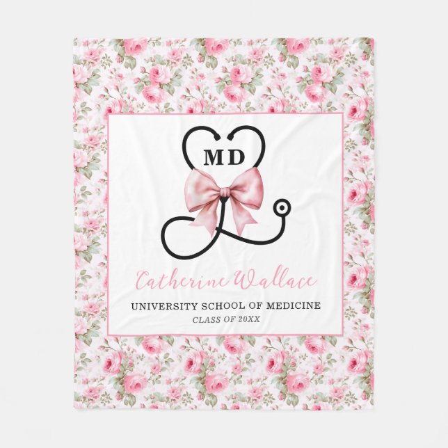 Pink Bow MD Abschluss Fleecedecke (Vorderseite)