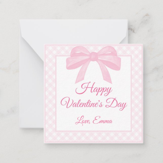 Pink Bow Mini Valentine Tageskarten Mitteilungskarte (Vorderseite)