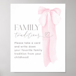 Pink Bow Minimal Girl Baby Dusche Familientraditio Poster