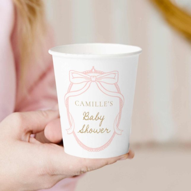 Pink Bow Minimal Girl Baby Dusche Pappbecher (Pink Bow Minimal Girl Baby Shower Paper Cups)