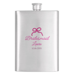 PINK BOW Minimaladd Name Brautjungfrau Geschenk Ja Flachmann