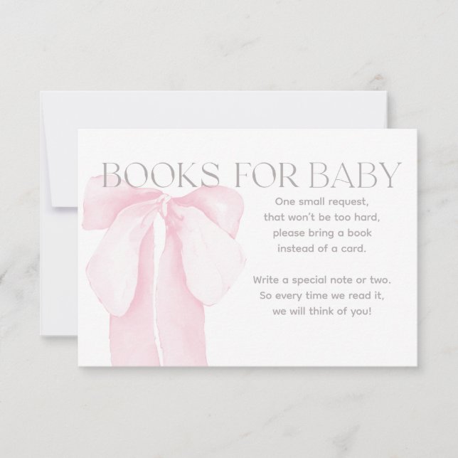 Pink Bow Minimalistisch Girl Baby Duschbücher Einladung (Vorderseite)