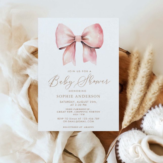 Pink Bow Minimalistisch Girl Baby Dusche Einladung (Von Creator hochgeladen)
