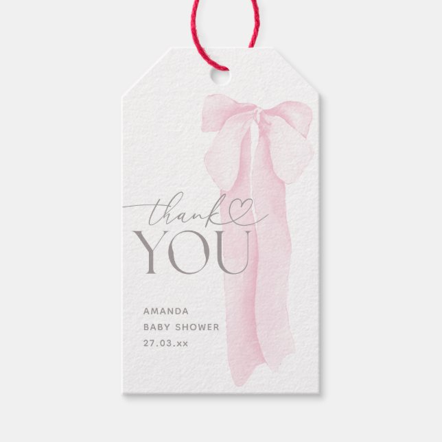 Pink Bow Minimalistisch Girl Baby Dusche Geschenkanhänger (Vorderseite)