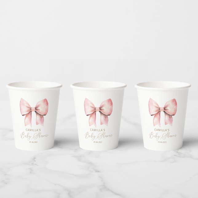 Pink Bow Minimalistisch Girl Baby Dusche Pappbecher (Multi)