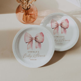 Pink Bow Minimalistisch Girl Baby Dusche Pappteller