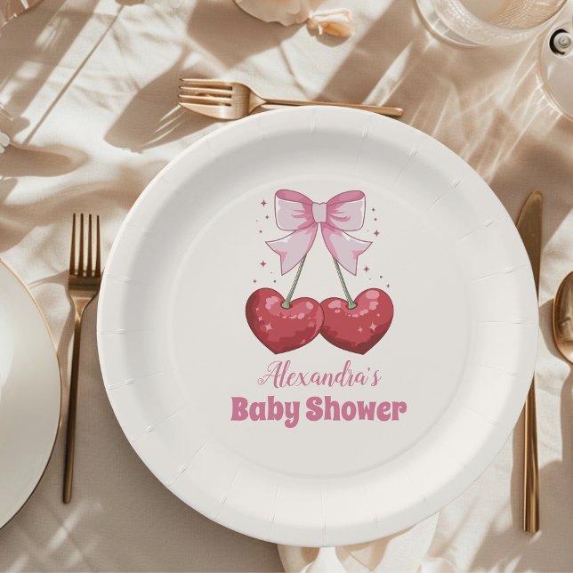 Pink Bow Minimalistisch Girl Baby Dusche Pappteller (Von Creator hochgeladen)