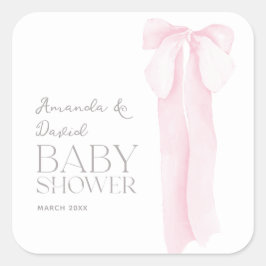 Pink Bow Minimalistisch Girl Baby Dusche Quadratischer Aufkleber