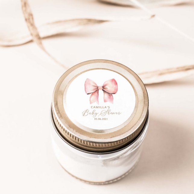 Pink Bow Minimalistisch Girl Baby Dusche Runder Aufkleber (Von Creator hochgeladen)