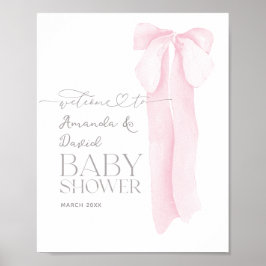 Pink Bow Minimalistisch Girl Baby Dusche Willkomme Poster