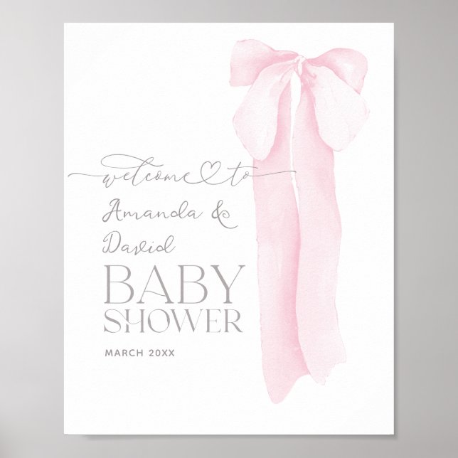 Pink Bow Minimalistisch Girl Baby Dusche Willkomme Poster (Vorne)