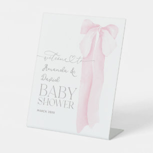 Pink Bow Minimalistisch Girl Baby Dusche Willkomme Sockelschild