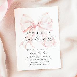 Pink Bow Miss Onederful Invitation de premier anni