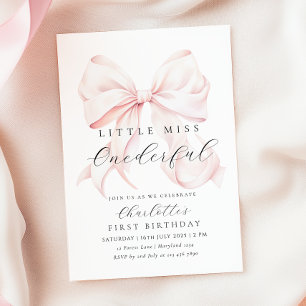 Pink Bow Miss Onederful Invitation de premier anni