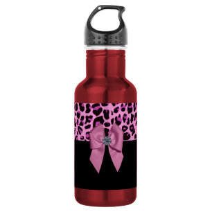 Pink Bow mit Diamond in Leopard Print Trinkflasche