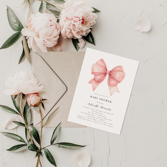 Pink Bow Modern Coquette Girl Babydusche Einladung (Von Creator hochgeladen)