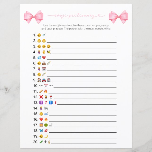 Pink Bow Modern Emoji Baby Showspiel (Vorderseite)