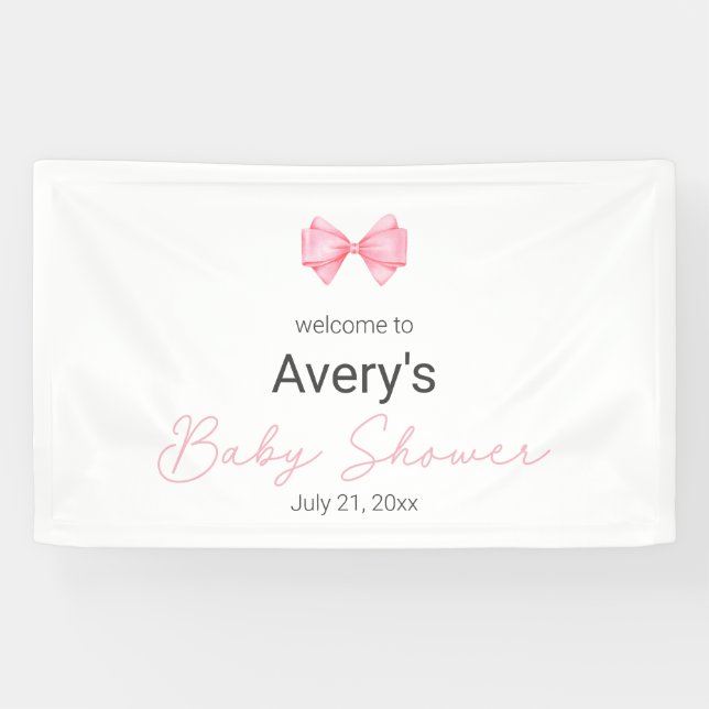 Pink Bow Modern Girl Baby Dusche Banner (Horizontal)