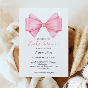 Pink Bow Modern Girl Baby Dusche Einladung