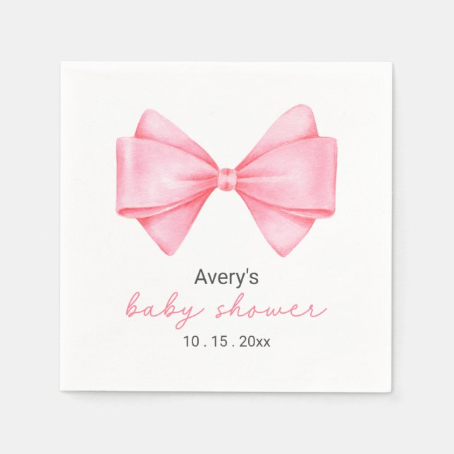 Pink Bow Modern Girl Baby Dusche Napkins Serviette (Vorderseite)