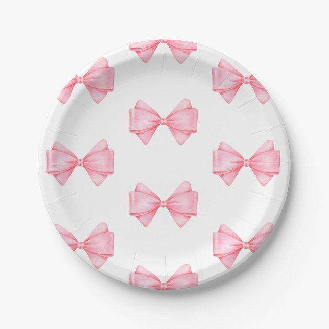 Pink Bow Modern Girl Baby Dusche Pappteller (Vorderseite)