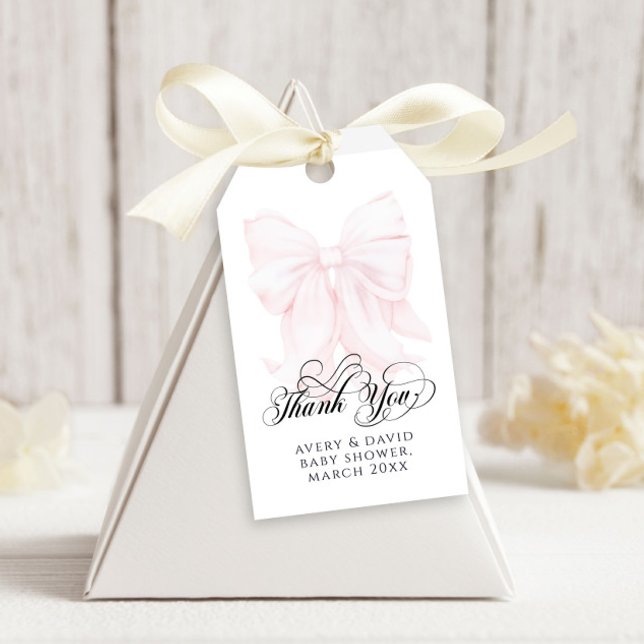 Pink Bow Moderne Elegante Girl Baby Dusche Geschenkanhänger (Von Creator hochgeladen)