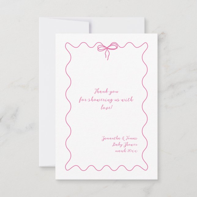Pink Bow Moderne Minimalistisch Girl Baby Dusche Dankeskarte (Vorderseite)