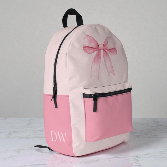 Pink Bow Monogram Cute Girly Personalized Girls Bedruckter Rucksack (Pink Bow Monogram Cute Girly Personalized Girls Printed Backpack)