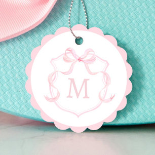 Pink Bow Monogram Wappen Baby Shower Fevor Tags Geschenkanhänger