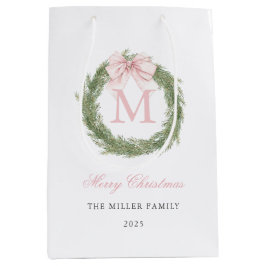 Pink Bow Monogram Wreath Christmas Mittlere Geschenktüte
