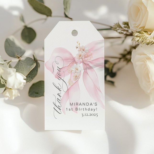 Pink Bow Niedlich Girl Birthday Party Geschenkanhänger (Von Creator hochgeladen)