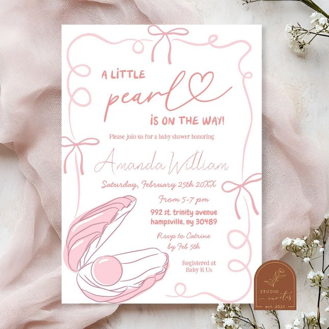 Pink Bow Ocean Little Pearl Girl Babydusche Einladung (Von Creator hochgeladen)