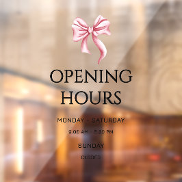 Pink Bow Opening Hours Small Business Fensteraufkleber