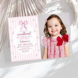 Pink Bow Our Little Sweetheart Birthday Photo Einladung