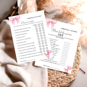 Pink Bow Over oder under Brautparty Game Card Ankündigung