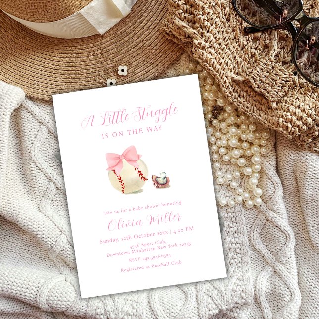 Pink Bow Pacifier Baseball Sport Girl Baby Shower Einladung (Pink Bow Pacifier Baseball Sport Girl Baby Shower Invitation)