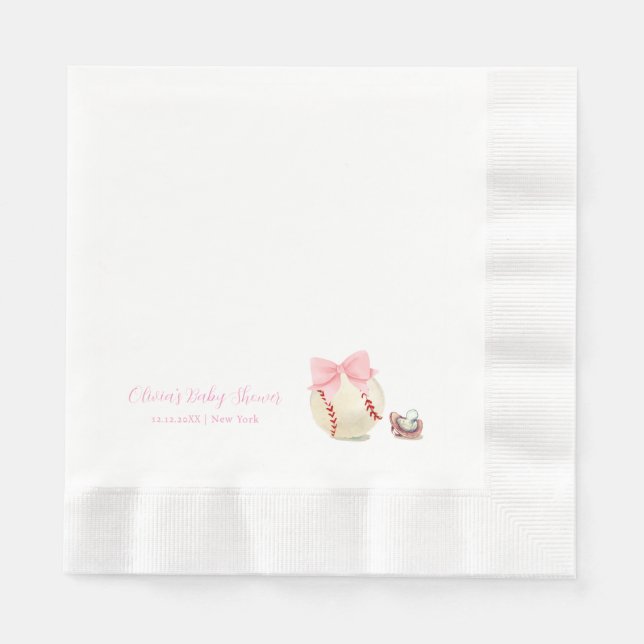 Pink Bow Pacifier Baseball Sport Girl Baby Shower Serviette (Vorderseite)