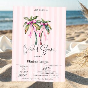 Pink Bow Palms Pink Stripes Brautparty Einladung