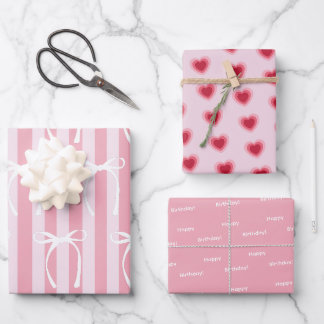 Pink Bow Party - Coquette Bow Geburtstagsthema Geschenkpapier Set