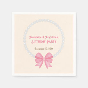 Pink Bow Pearl Foto Girl Joint Geburtstag Willkomm Serviette