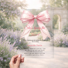 Pink bow pearl tying the knot luxury Bridal Shower Acryleinladungen