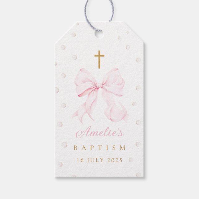 Pink Bow Pearls Girl Baptisse Geschenkanhänger (Vorderseite)