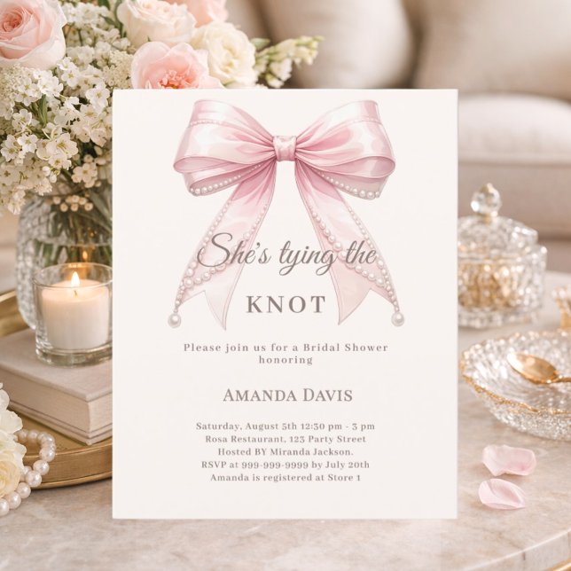 Pink bow pearls knot Bridal Shower invitation (Von Creator hochgeladen)
