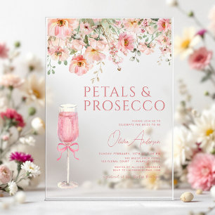 Pink Bow Petals & Prosecco Blush Brautparty Acryleinladungen