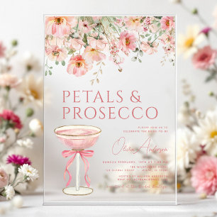 Pink Bow Petals & Prosecco Blush Brautparty Acryleinladungen