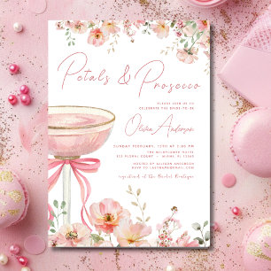 Pink Bow Petals & Prosecco Blush Brautparty Einladung