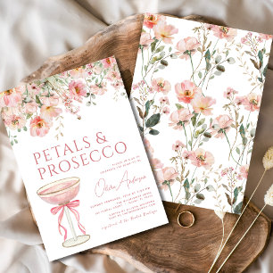 Pink Bow Petals & Prosecco Blush Brautparty Einladung