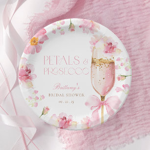 Pink Bow Petals Prosecco Brautparty Pappteller