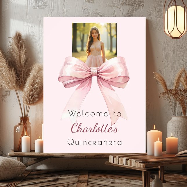Pink bow photo Quinceanera welcome Poster (Von Creator hochgeladen)